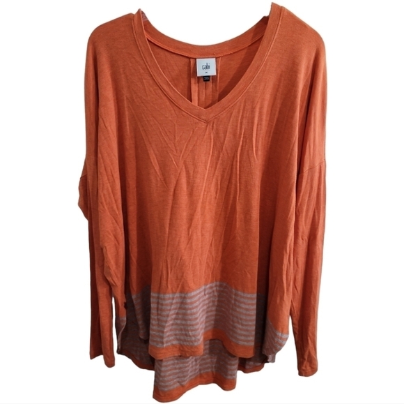 Cabi Hangout Tee Heathered Orange With Gray Striped Hem Relaxed Fit Medium - Picture 2 of 6
